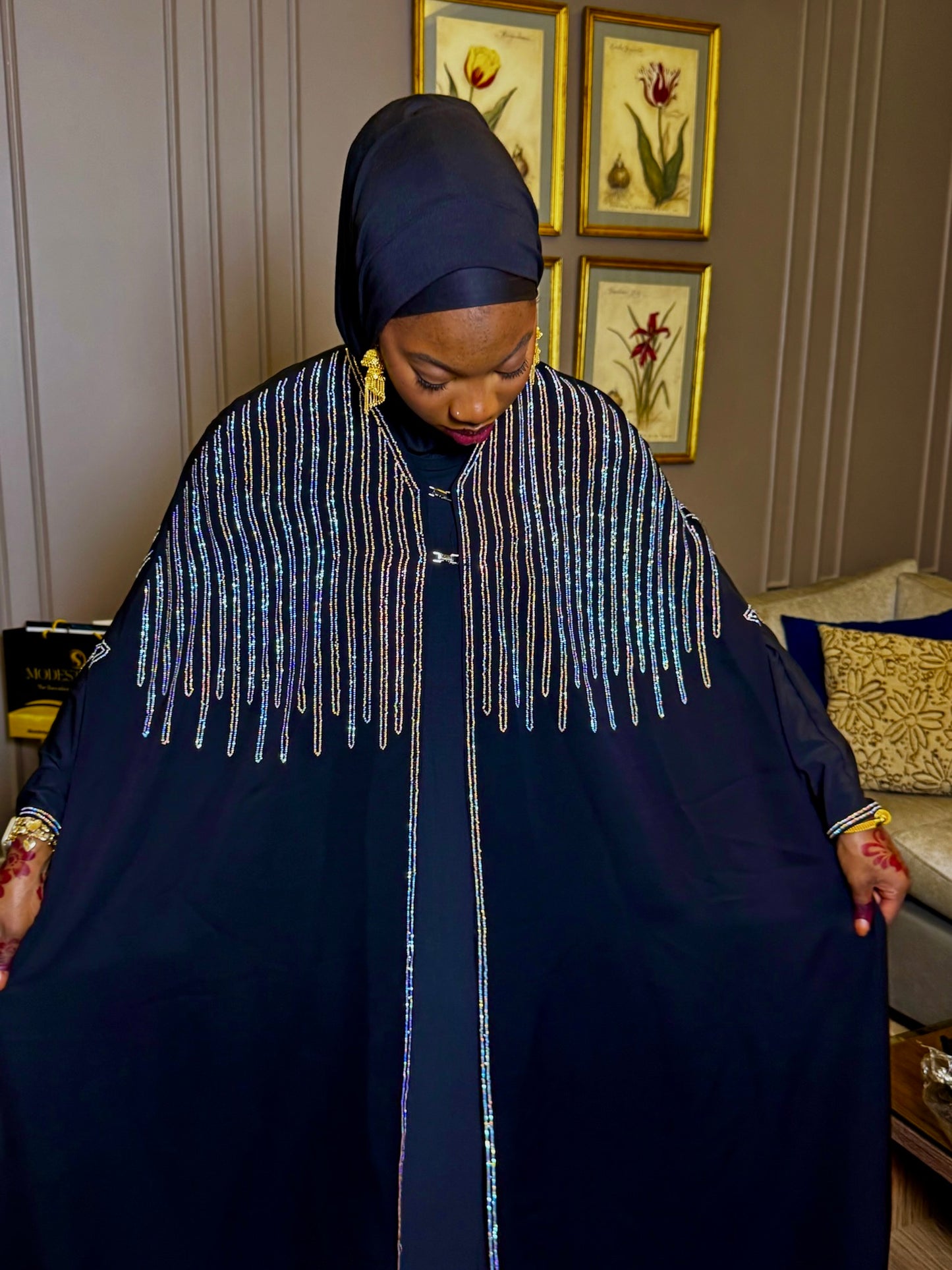 Royal Noire Abaya - Silver