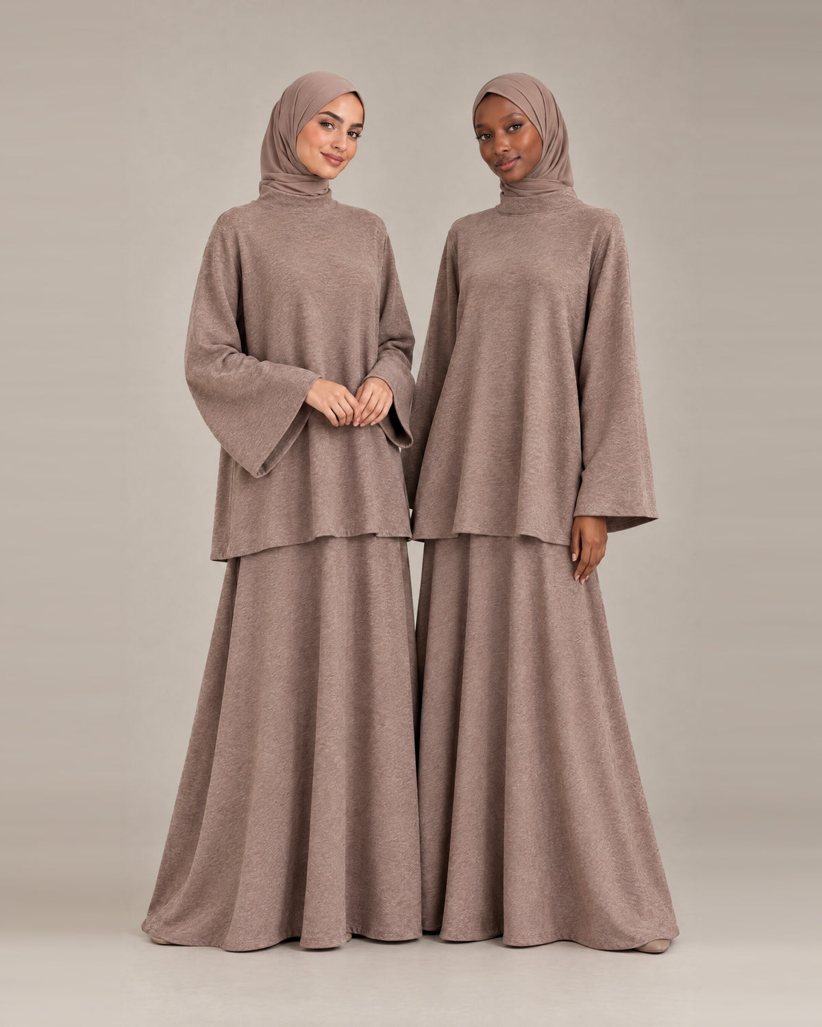 Ensemble Jupe Col Montant - Marron clair