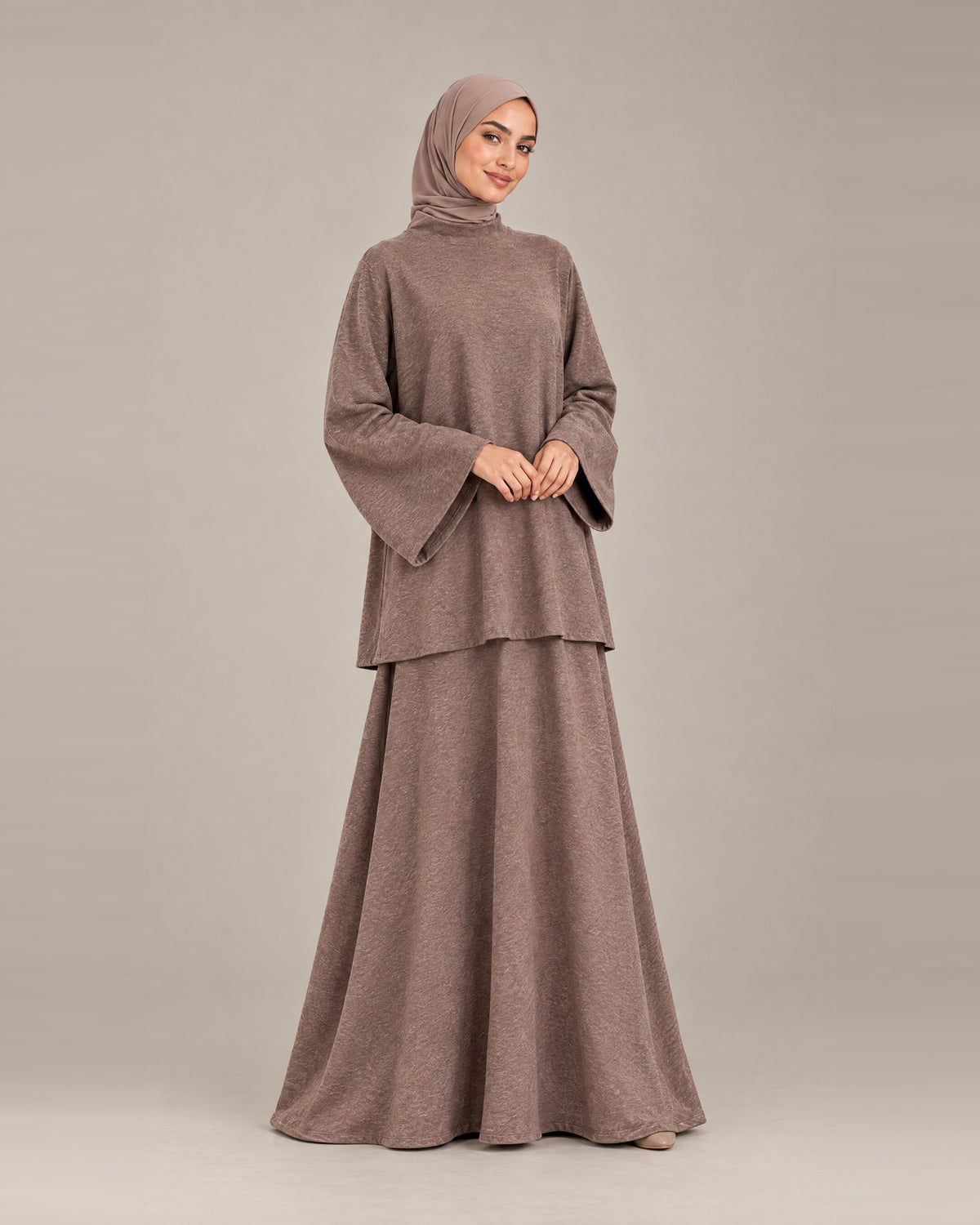 Ensemble Jupe Col Montant - Marron clair