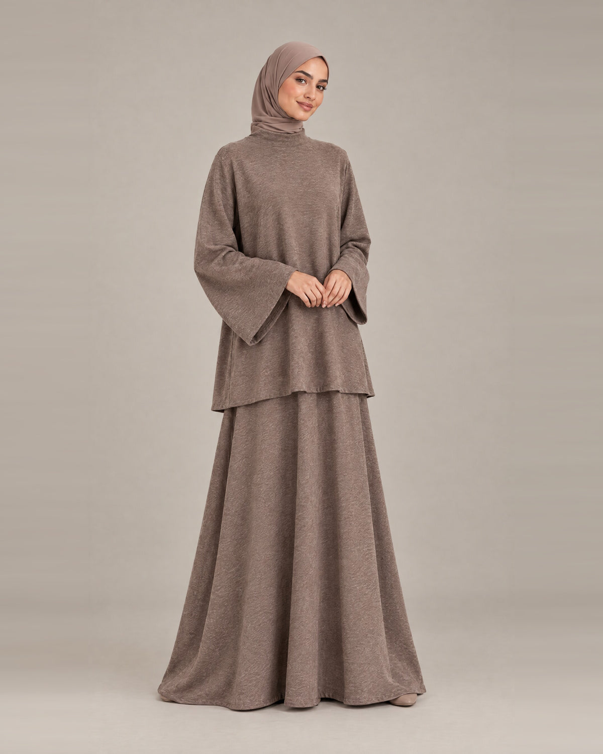 Ensemble Jupe Col Montant - Taupe