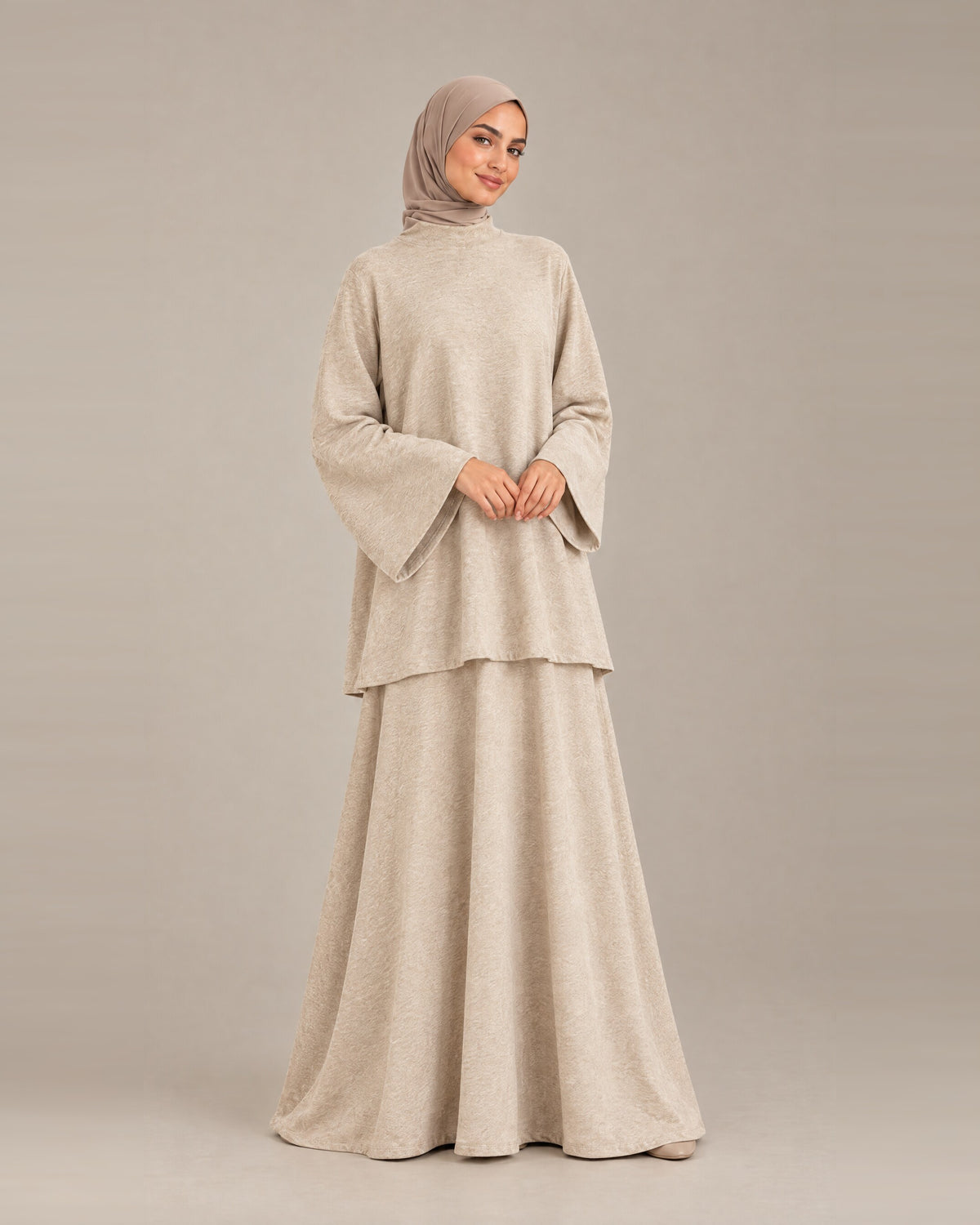 Ensemble Jupe Col Montant - Beige