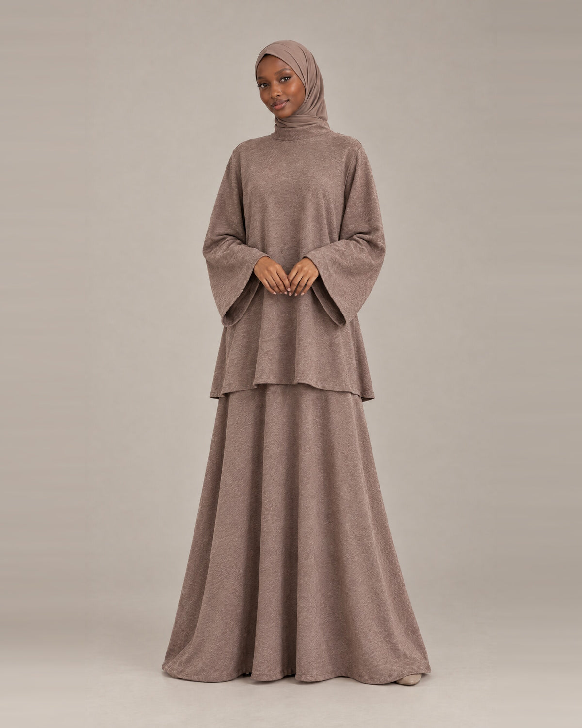Ensemble Jupe Col Montant - Marron clair