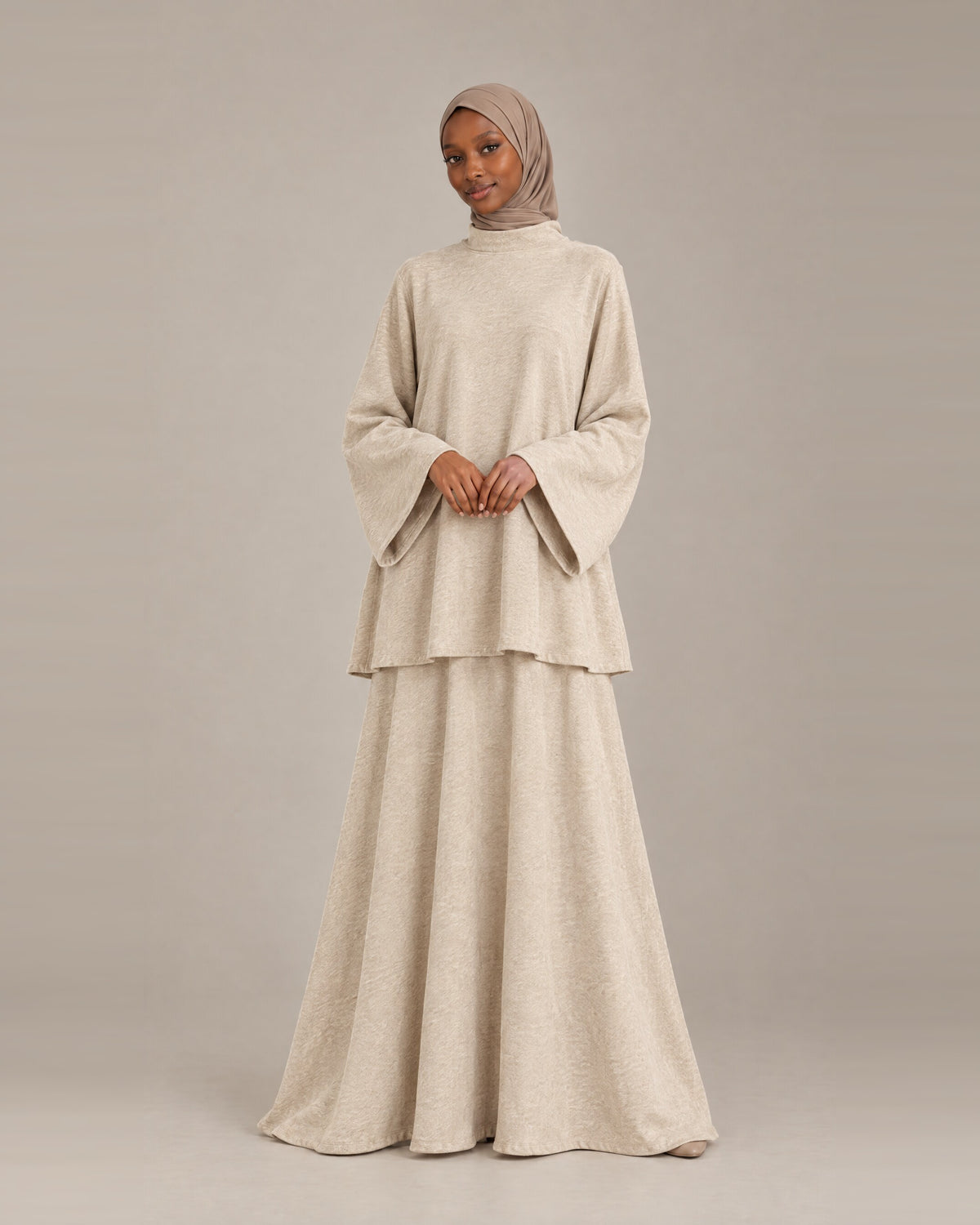 Ensemble Jupe Col Montant - Beige